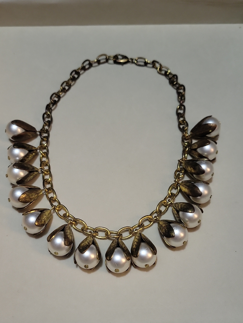 Gold-Tone Pearl Drop Statement Necklace - Unbranded